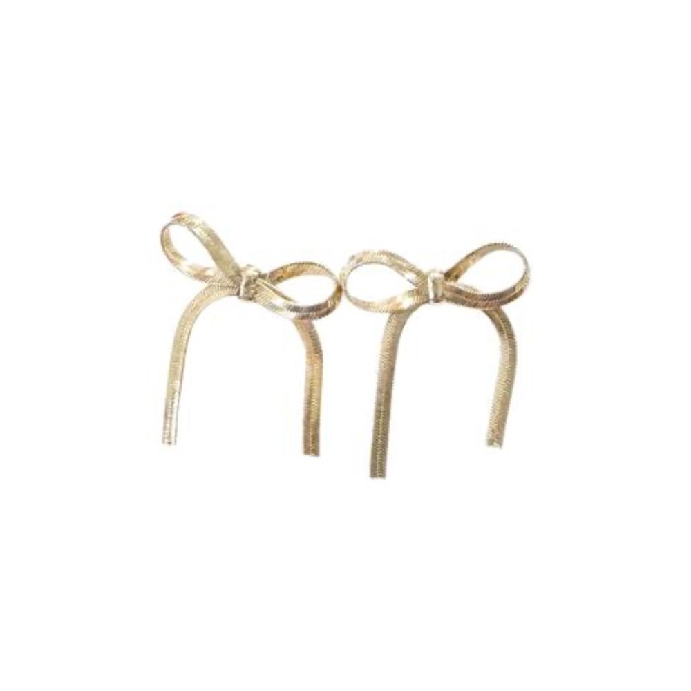 Gold Bow Herringbone Earring NEW Stud Bow Earrings